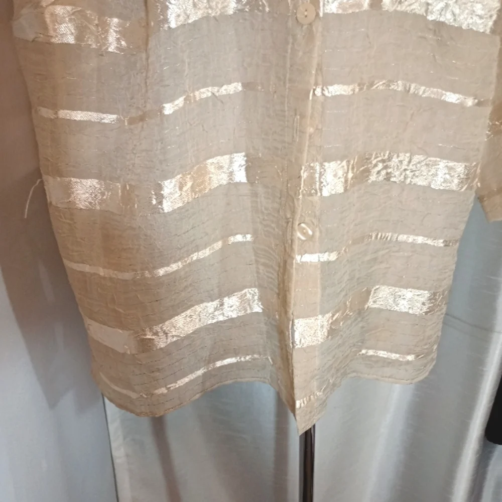 Positive Attitude Cardigan Block Pattern Gold Satin+See thru Panels, BttnUp, XL - Picture 3 of 9